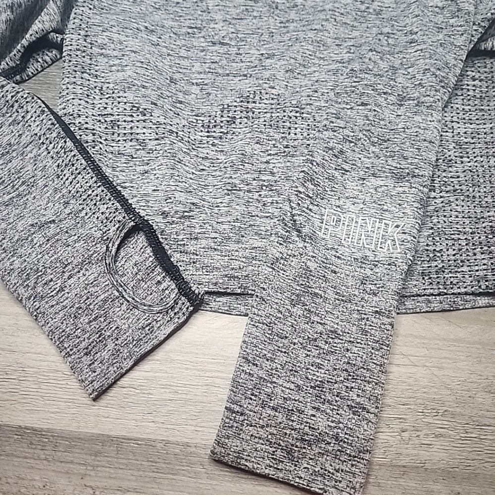 Victoria Secret PINK Top Womens Sz M Gray Long Sleeve Seamless Cropped - Picture 5 of 9